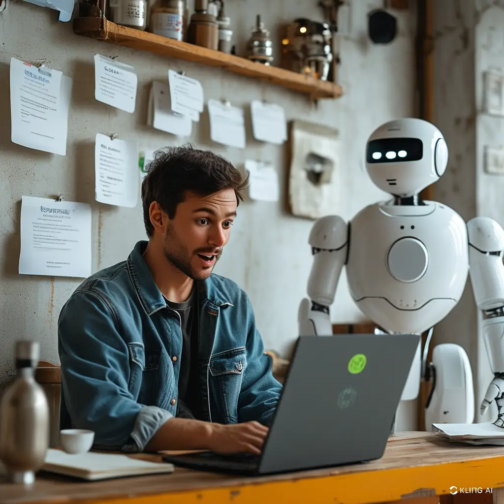 man sits at his computer searching for AI value words